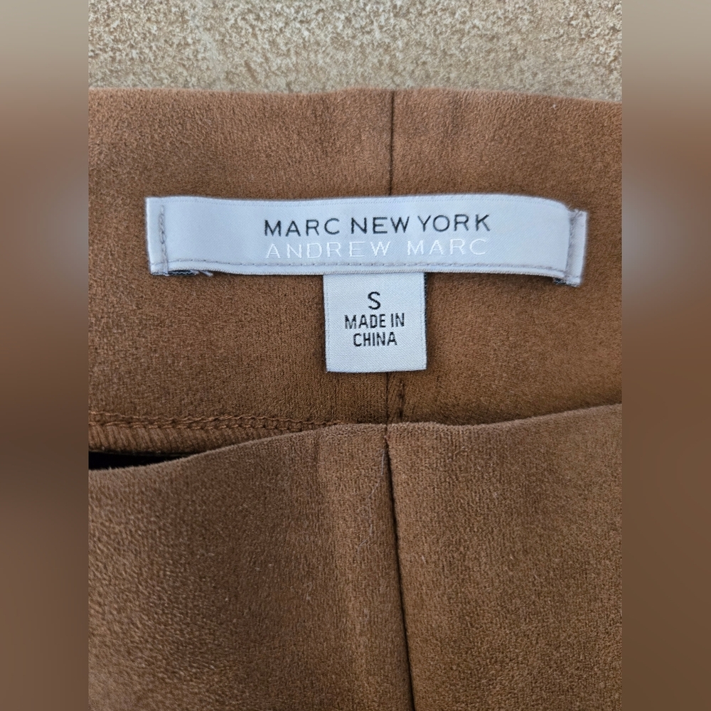 Women's Faux Suede Pants with Black Waistband - Picture 3 of 5